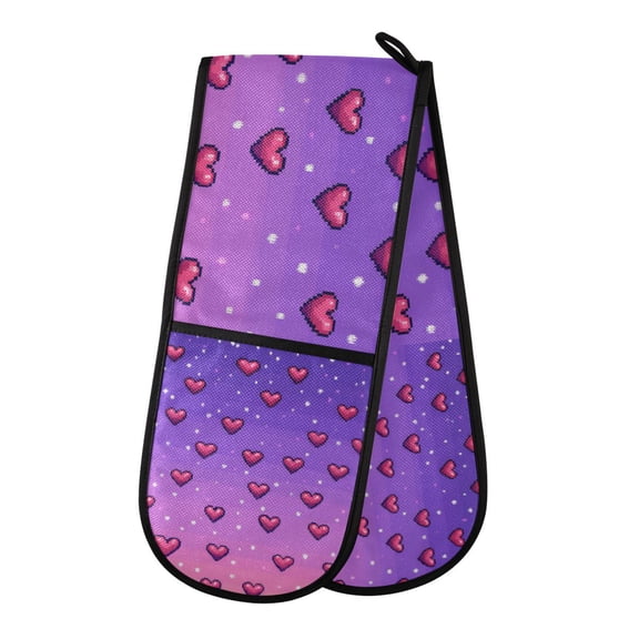 Yayeee Double Oven Mitt Kitchen Heat Resistant Baking 35" x7" Quilted Glove, Pixel Love