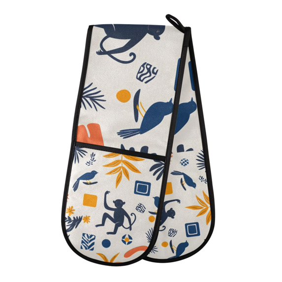 Yayeee Double Oven Mitt Kitchen Heat Resistant Baking 35" x7" Quilted Glove, Playful Forest