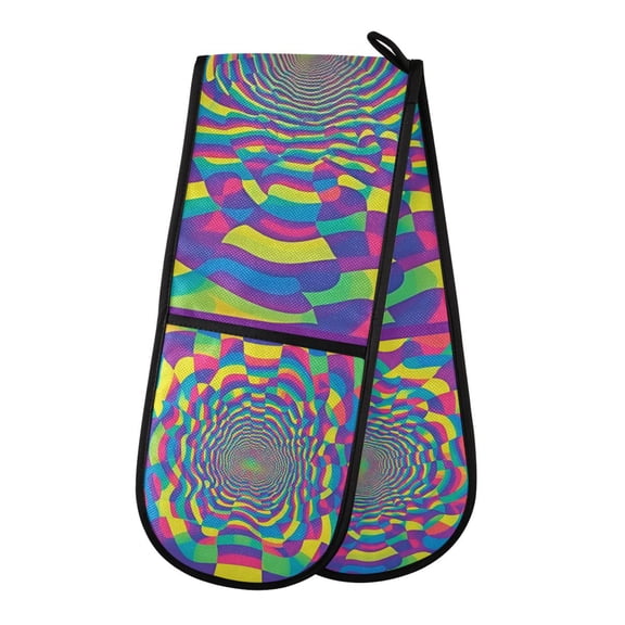 Yayeee Double Oven Mitt Kitchen Heat Resistant Baking 35" x7" Quilted Glove, Psychedelic Pattern