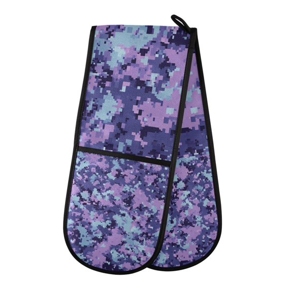 Yayeee Double Oven Mitt Kitchen Heat Resistant Baking 35" x7" Quilted Glove, Purple Blue Camouflage Pattern