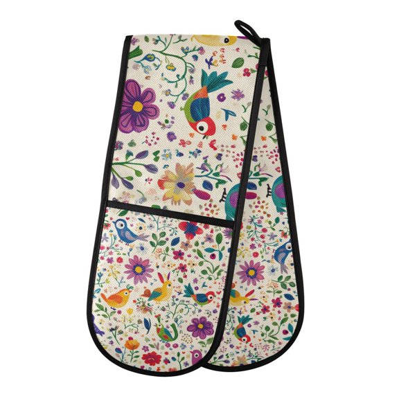 Yayeee Double Oven Mitt Kitchen Heat Resistant Baking 35" x7" Quilted Glove, Purple Cartoon Animals