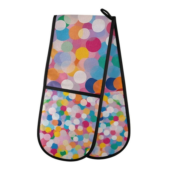 Yayeee Double Oven Mitt Kitchen Heat Resistant Baking 35" x7" Quilted Glove, Purple Colorful Circles