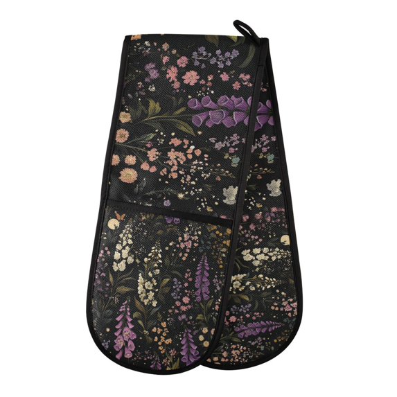 Yayeee Double Oven Mitt Kitchen Heat Resistant Baking 35" x7" Quilted Glove, Purple Floral Pattern
