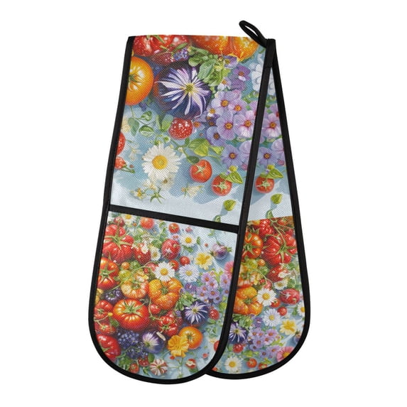 Yayeee Double Oven Mitt Kitchen Heat Resistant Baking 35" x7" Quilted Glove, Purple Floral Tomatoes