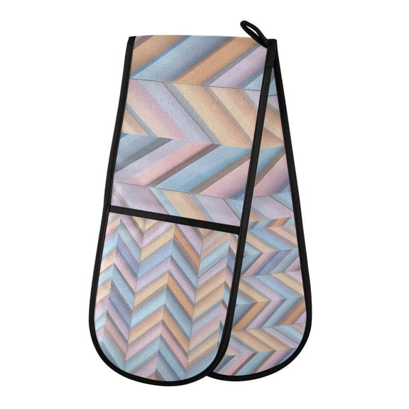 Yayeee Double Oven Mitt Kitchen Heat Resistant Baking 35" x7" Quilted Glove, Purple Geometric