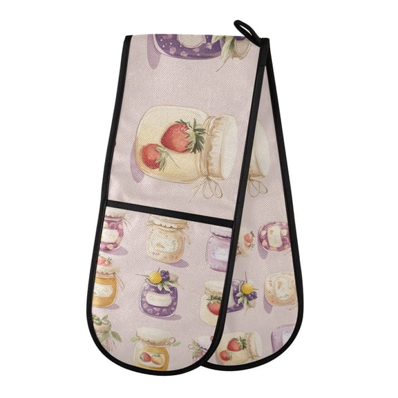 Yayeee Double Oven Mitt Kitchen Heat Resistant Baking 35" x7" Quilted Glove, Purple Jam Jars