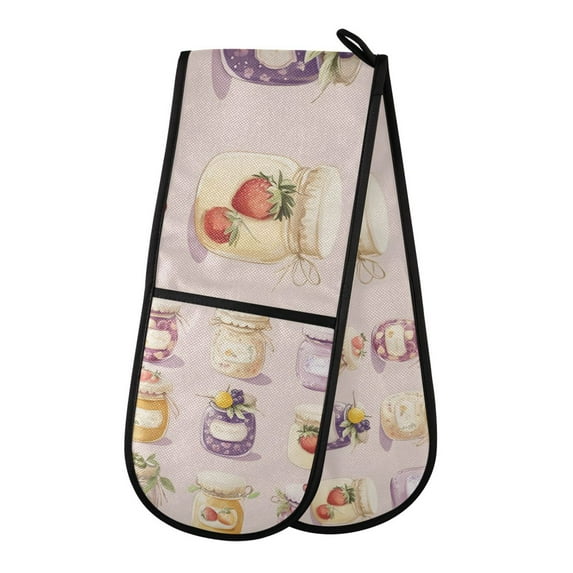 Yayeee Double Oven Mitt Kitchen Heat Resistant Baking 35" x7" Quilted Glove, Purple Jam Jars