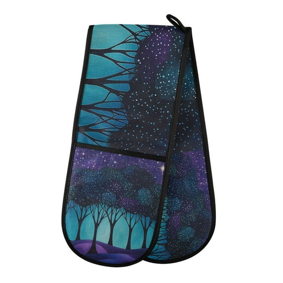 Yayeee Double Oven Mitt Kitchen Heat Resistant Baking 35" x7" Quilted Glove, Purple Moonlight Forest