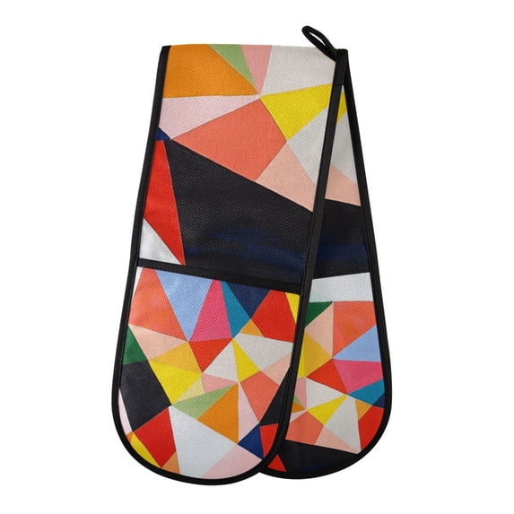 Yayeee Double Oven Mitt Kitchen Heat Resistant Baking 35" x7" Quilted Glove, Purple Triangles