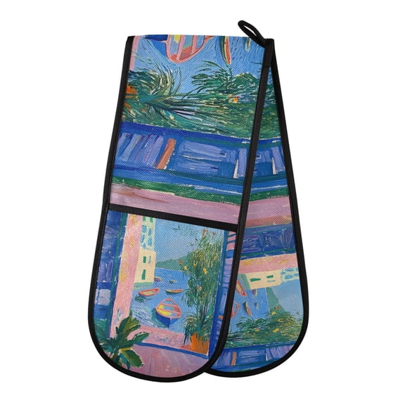 Yayeee Double Oven Mitt Kitchen Heat Resistant Baking 35" x7" Quilted Glove, Purple Window