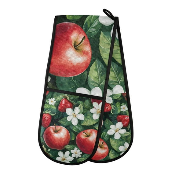 Yayeee Double Oven Mitt Kitchen Heat Resistant Baking 35" x7" Quilted Glove, Red Apple Pattern