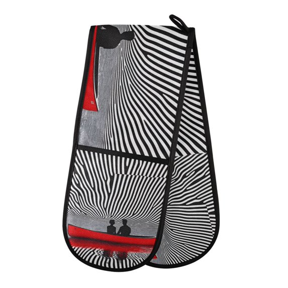 Yayeee Double Oven Mitt Kitchen Heat Resistant Baking 35" x7" Quilted Glove, Red Boat