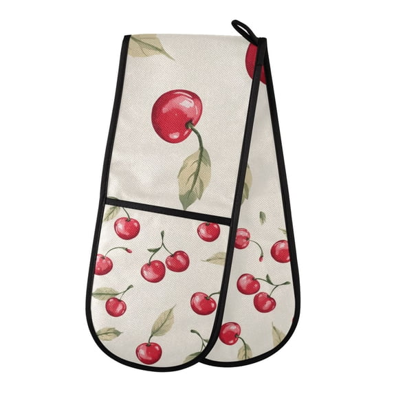 Yayeee Double Oven Mitt Kitchen Heat Resistant Baking 35" x7" Quilted Glove, Red Cherry