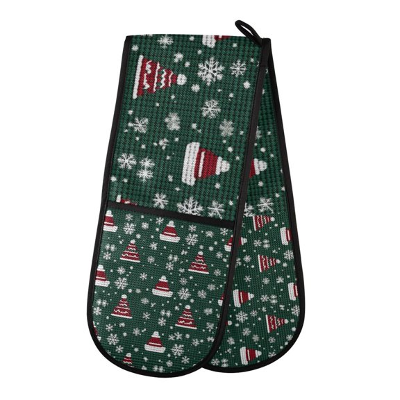 Yayeee Double Oven Mitt Kitchen Heat Resistant Baking 35" x7" Quilted Glove, Red Christmas Trees