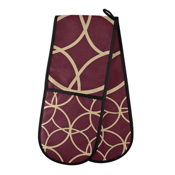 Yayeee Double Oven Mitt Kitchen Heat Resistant Baking 35" x7" Quilted Glove, Red Circles