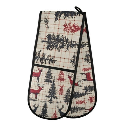 Yayeee Double Oven Mitt Kitchen Heat Resistant Baking 35" x7" Quilted Glove, Red Deer