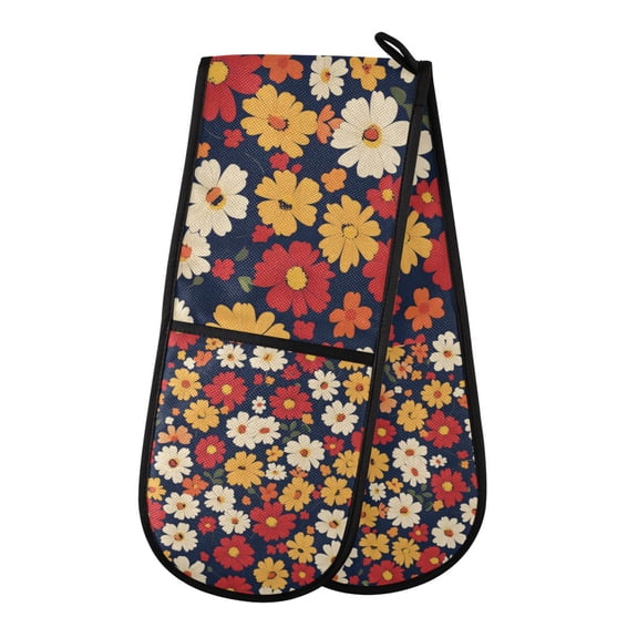 Yayeee Double Oven Mitt Kitchen Heat Resistant Baking 35" x7" Quilted Glove, Red Floral
