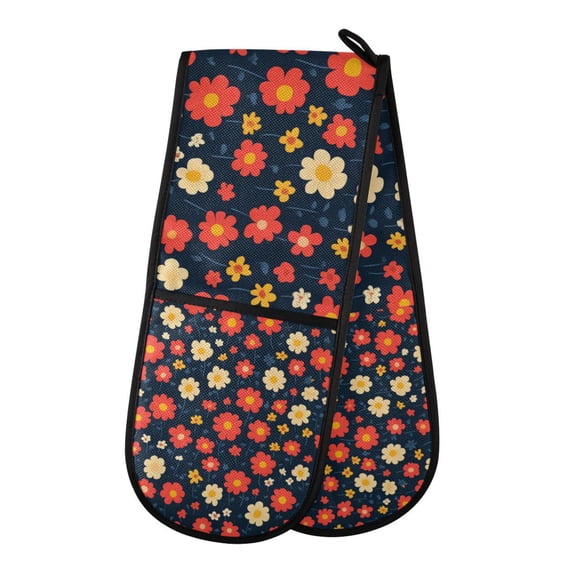 Yayeee Double Oven Mitt Kitchen Heat Resistant Baking 35" x7" Quilted Glove, Red Floral