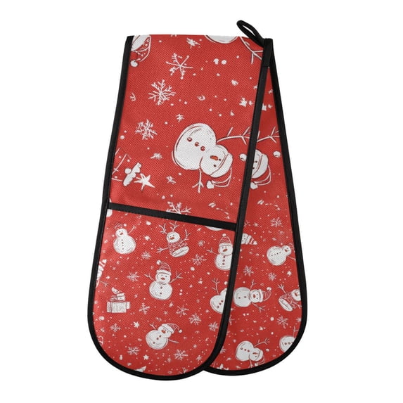 Yayeee Double Oven Mitt Kitchen Heat Resistant Baking 35" x7" Quilted Glove, Red Snowman
