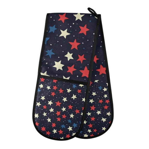 Yayeee Double Oven Mitt Kitchen Heat Resistant Baking 35" x7" Quilted Glove, Red Starry Pattern