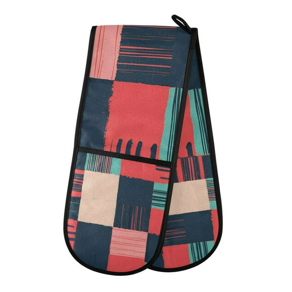 Yayeee Double Oven Mitt Kitchen Heat Resistant Baking 35" x7" Quilted Glove, Red Teal Plaid