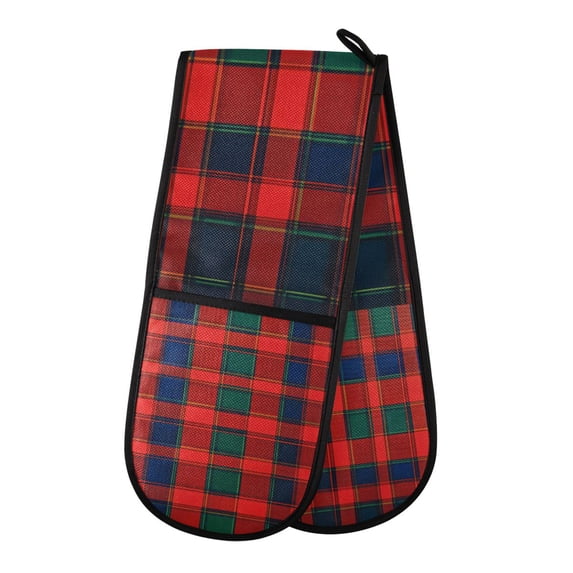 Yayeee Double Oven Mitt Kitchen Heat Resistant Baking 35" x7" Quilted Glove, Red and Blue Pattern