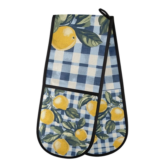 Yayeee Double Oven Mitt Kitchen Heat Resistant Baking 35" x7" Quilted Glove, Retro Beige Lemon