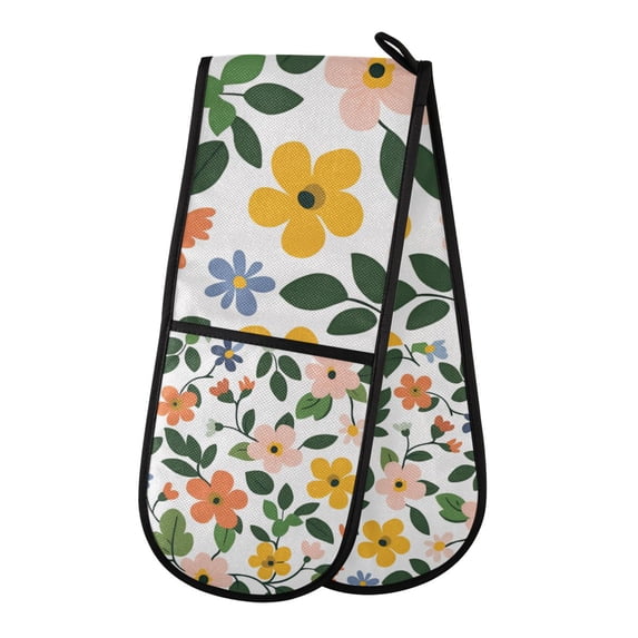 Yayeee Double Oven Mitt Kitchen Heat Resistant Baking 35" x7" Quilted Glove, Retro Colorful Flowers