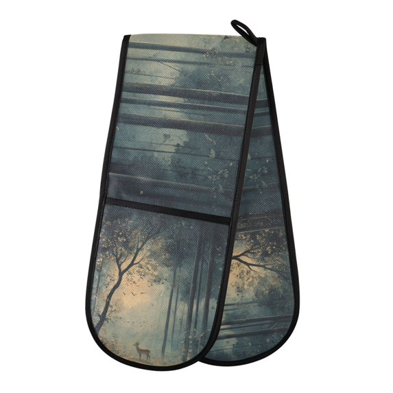 Yayeee Double Oven Mitt Kitchen Heat Resistant Baking 35" x7" Quilted Glove, Retro Forest