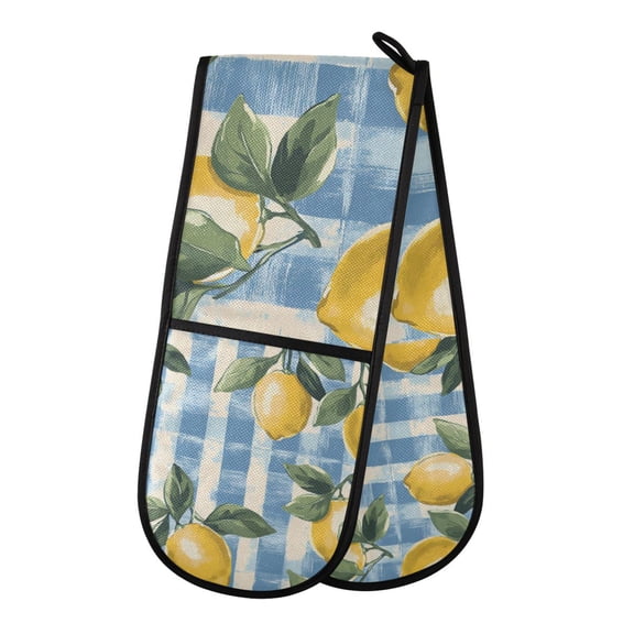 Yayeee Double Oven Mitt Kitchen Heat Resistant Baking 35" x7" Quilted Glove, Retro Lemon Leaves
