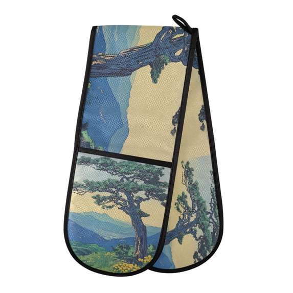 Yayeee Double Oven Mitt Kitchen Heat Resistant Baking 35" x7" Quilted Glove, Retro Mountain