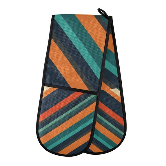 Yayeee Double Oven Mitt Kitchen Heat Resistant Baking 35" x7" Quilted Glove, Retro Stripes