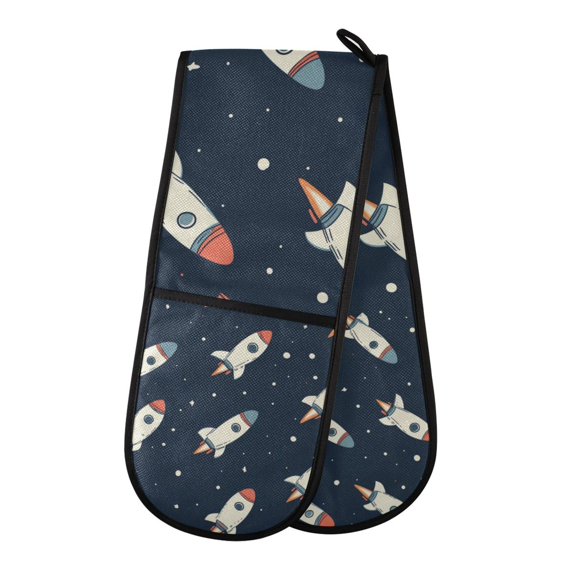 Yayeee Double Oven Mitt Kitchen Heat Resistant Baking 35" x7" Quilted Glove, Rocket Pattern