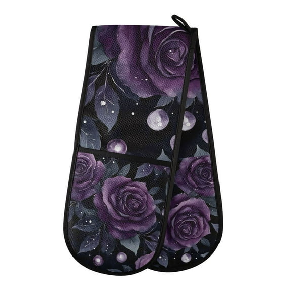 Yayeee Double Oven Mitt Kitchen Heat Resistant Baking 35" x7" Quilted Glove, Roses and Pearls