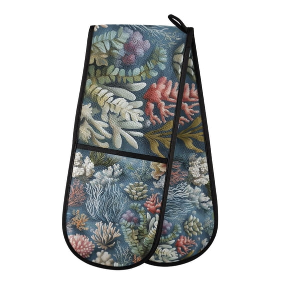 Yayeee Double Oven Mitt Kitchen Heat Resistant Baking 35" x7" Quilted Glove, Sea Plants Pattern