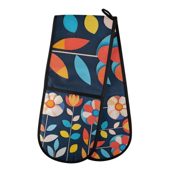 Yayeee Double Oven Mitt Kitchen Heat Resistant Baking 35" x7" Quilted Glove, Simple Floral