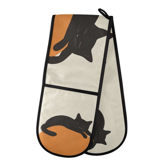 Yayeee Double Oven Mitt Kitchen Heat Resistant Baking 35" x7" Quilted Glove, Sleeping Black Cat