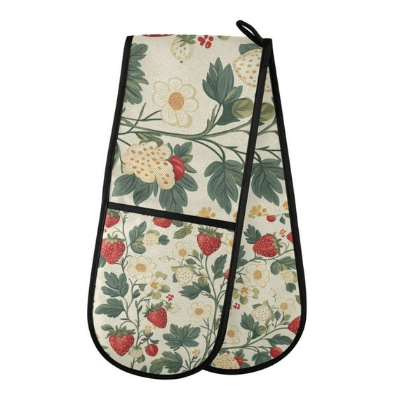 Yayeee Double Oven Mitt Kitchen Heat Resistant Baking 35" x7" Quilted Glove, Small Strawberry Pattern