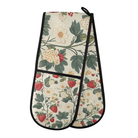 Yayeee Double Oven Mitt Kitchen Heat Resistant Baking 35" x7" Quilted Glove, Small Strawberry Pattern