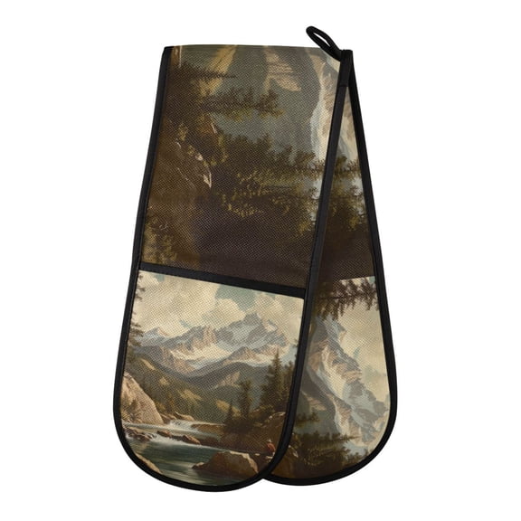 Yayeee Double Oven Mitt Kitchen Heat Resistant Baking 35" x7" Quilted Glove, Snow Mountains