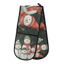 Yayeee Double Oven Mitt Kitchen Heat Resistant Baking 35" x7" Quilted Glove, Snowman Family