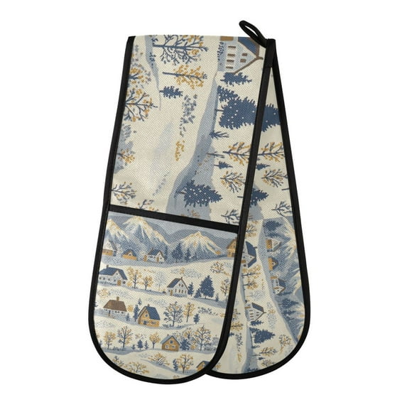 Yayeee Double Oven Mitt Kitchen Heat Resistant Baking 35" x7" Quilted Glove, Snowy Mountains