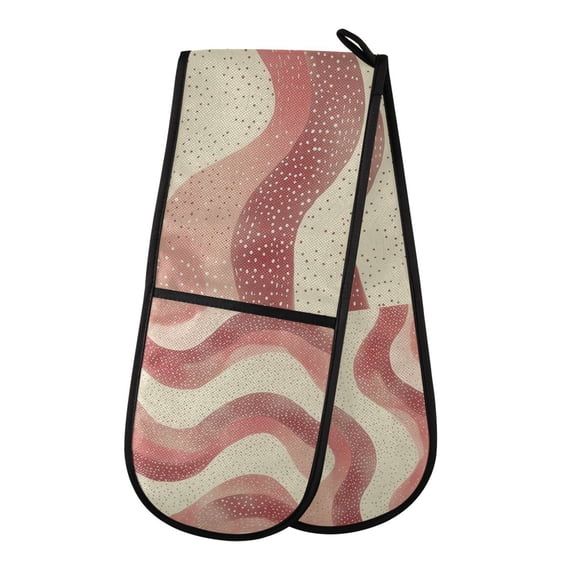 Yayeee Double Oven Mitt Kitchen Heat Resistant Baking 35" x7" Quilted Glove, Soft Pink Pattern