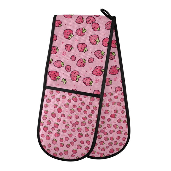 Yayeee Double Oven Mitt Kitchen Heat Resistant Baking 35" x7" Quilted Glove, Strawberry Bliss