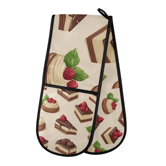 Yayeee Double Oven Mitt Kitchen Heat Resistant Baking 35" x7" Quilted Glove, Strawberry Cake