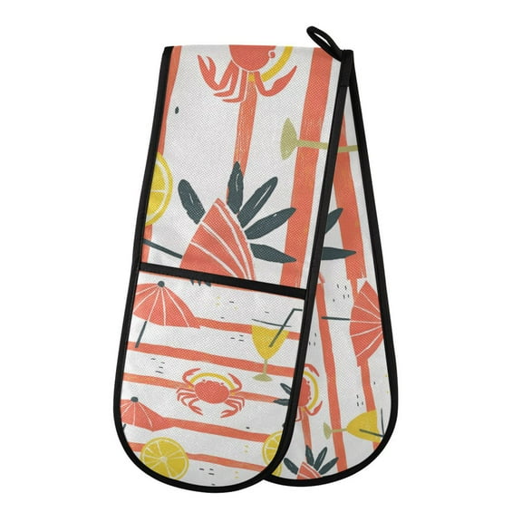 Yayeee Double Oven Mitt Kitchen Heat Resistant Baking 35" x7" Quilted Glove, Striped Crab