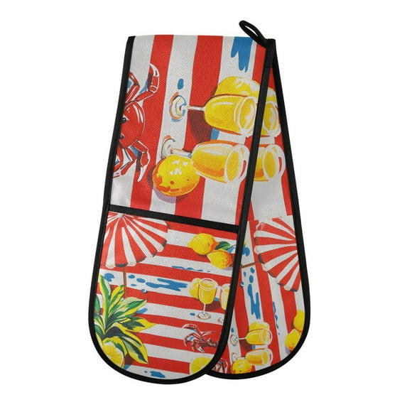 Yayeee Double Oven Mitt Kitchen Heat Resistant Baking 35" x7" Quilted Glove, Striped Lemon