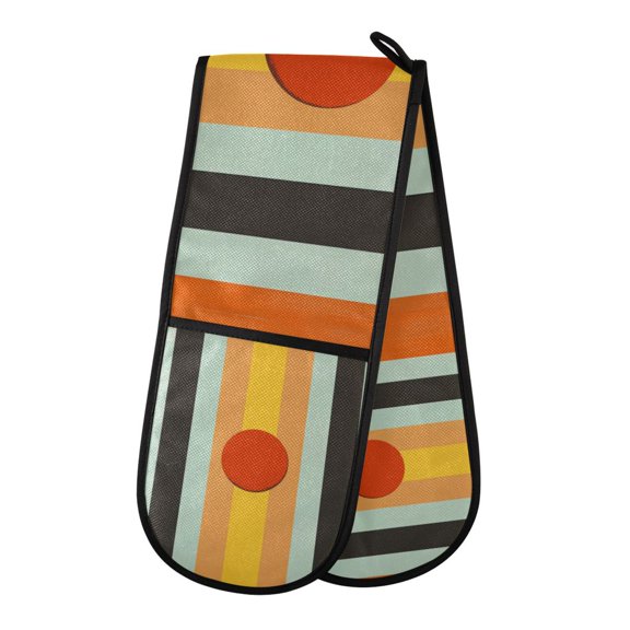 Yayeee Double Oven Mitt Kitchen Heat Resistant Baking 35" x7" Quilted Glove, Stripes and Circle
