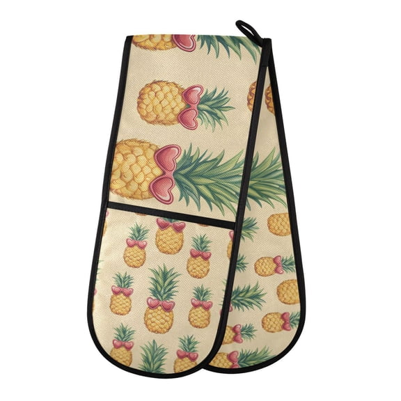 Yayeee Double Oven Mitt Kitchen Heat Resistant Baking 35" x7" Quilted Glove, Sunshine Pineapples