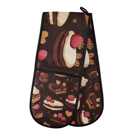 Yayeee Double Oven Mitt Kitchen Heat Resistant Baking 35" x7" Quilted Glove, Sweet Cakes